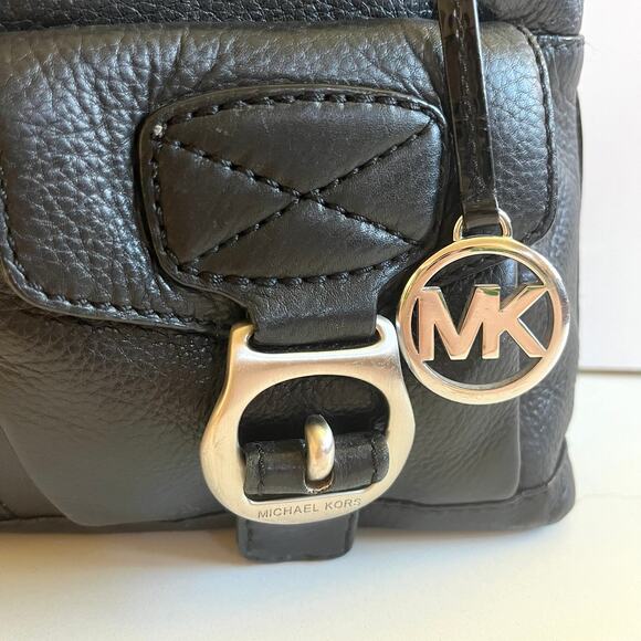 MICHAEL KORS, Shoulder Bag Satchel, Soft Black Leather, Buckle Pockets - Picture 3 of 10